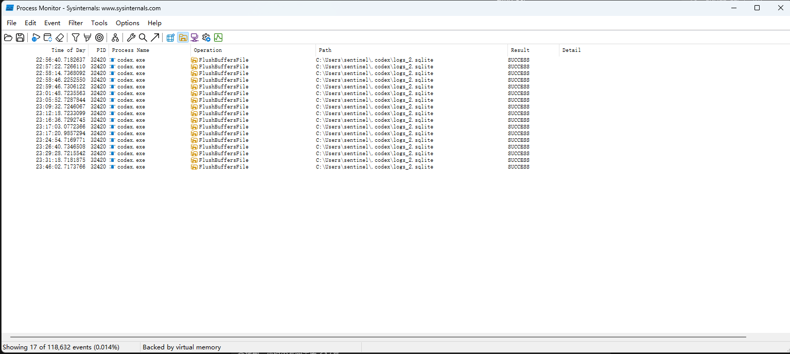 一小时内 logs_2.sqlite 的 FlushBuffersFile 记录